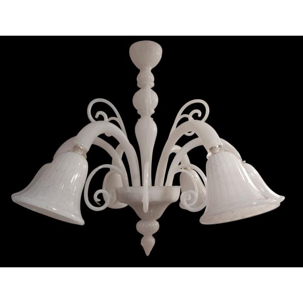 Lampadario Pastorale 6 luci bianco latte in pasta